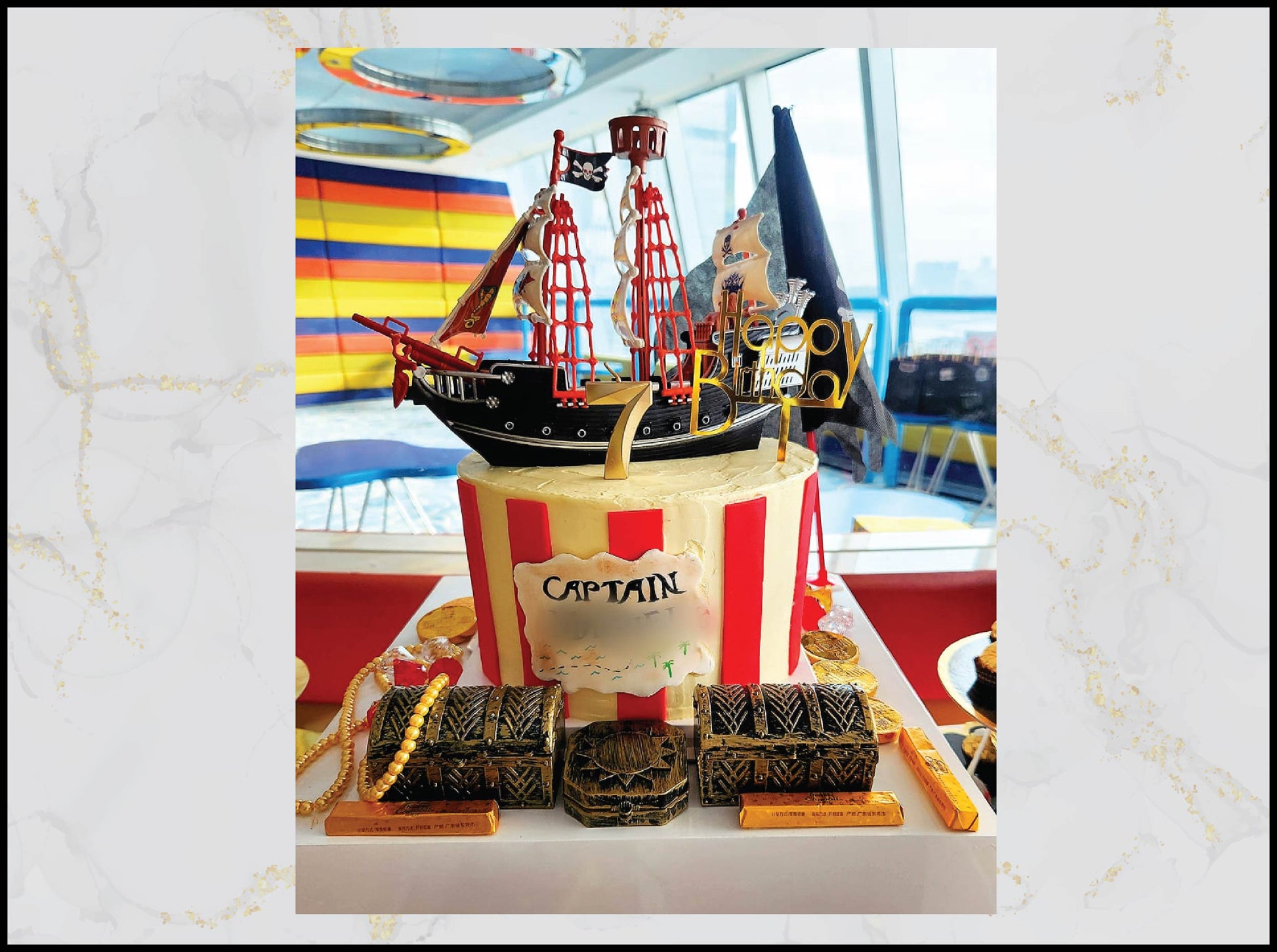 Pirate ship birthday cake with adventurous nautical design in Macau