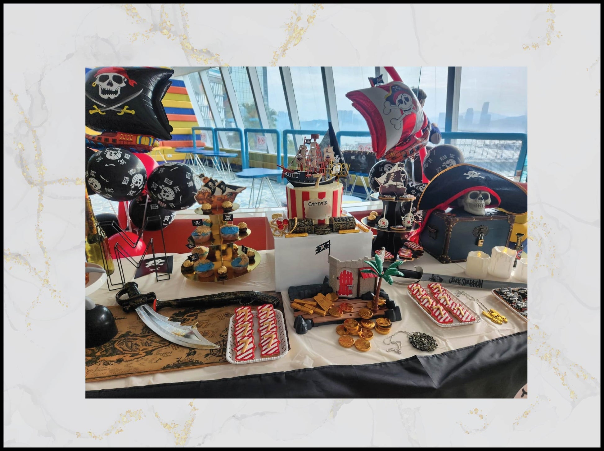 Pirate Theme Birthday Catering with themed cakes, cookies, and cupcakes in Macau