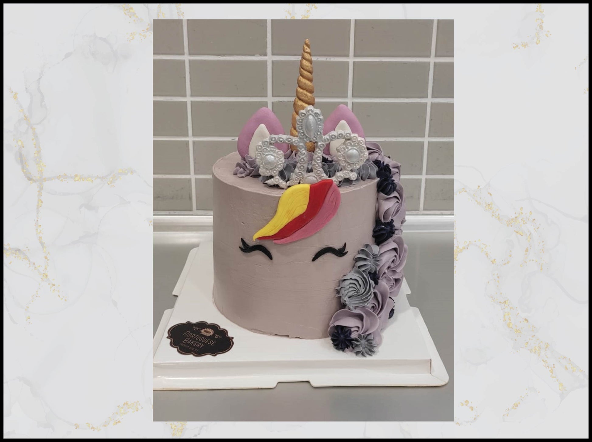 Purple crown unicorn cake with pastel fantasy design in Macau