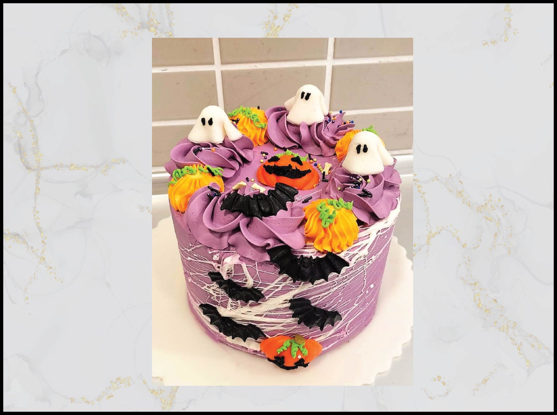 Purple Halloween cake with spooky festive design in Macau