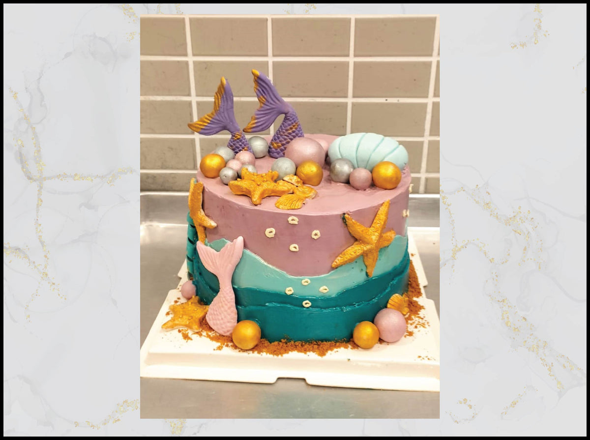 Pink mermaid customized cake with pastel ocean design in Macau
