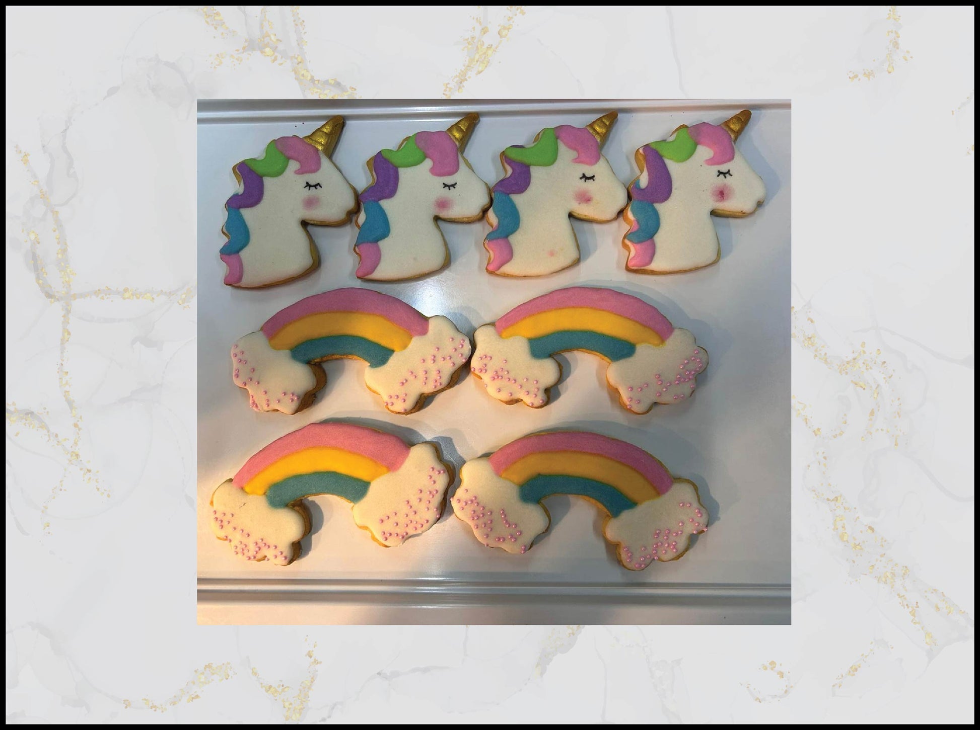 Rainbow and unicorn decorated cookies with magical birthday theme in Macau