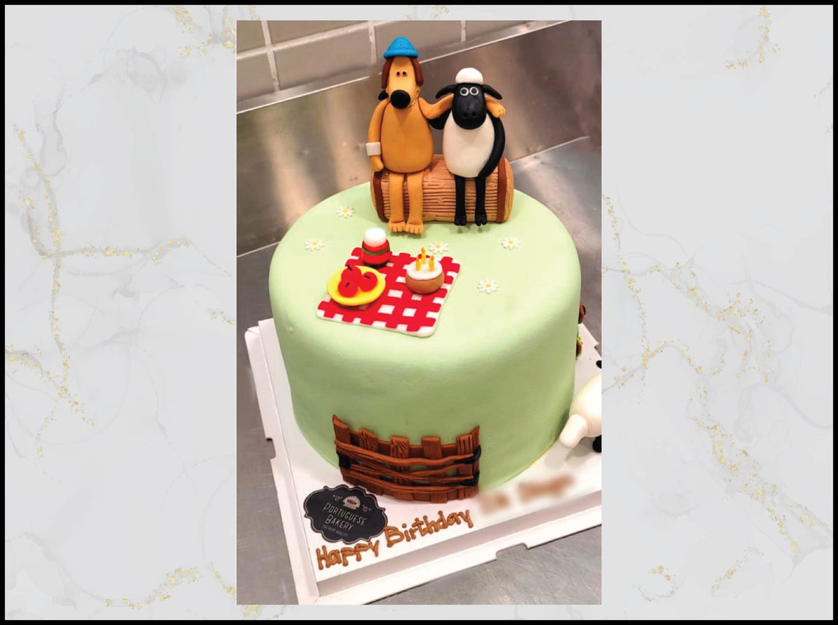 :
Shaun the Sheep customized cake with playful farm design in Macau