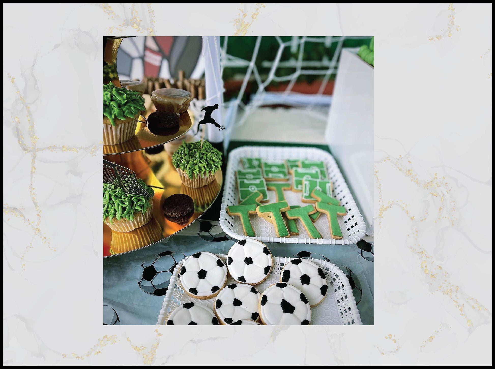 Soccer Field and Ball Decorated Cookies with football theme in Macau