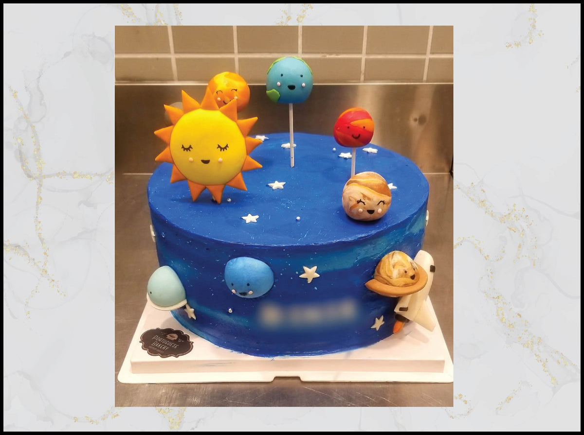 Space planets birthday cake with cosmic galaxy design in Macau
