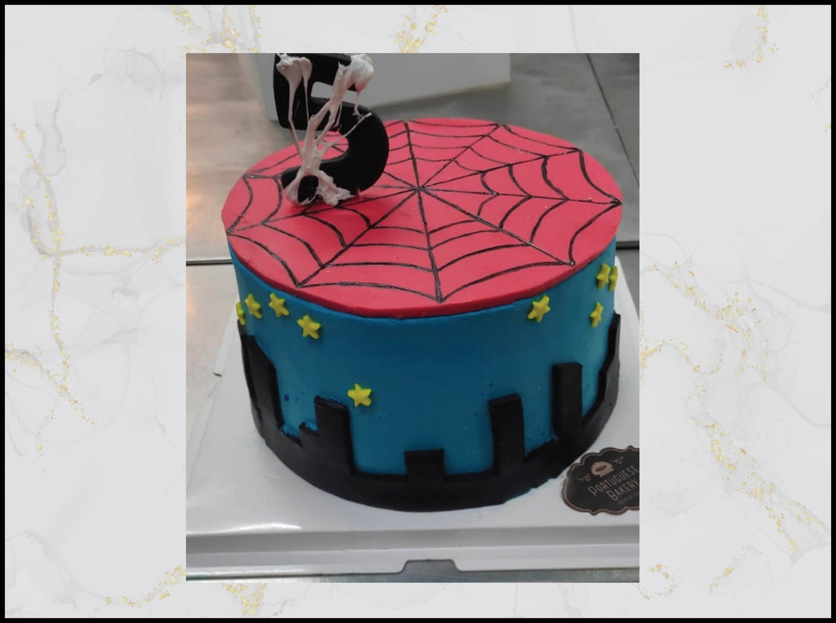 Spider‑Man customized cake with red and black superhero birthday design in Macau