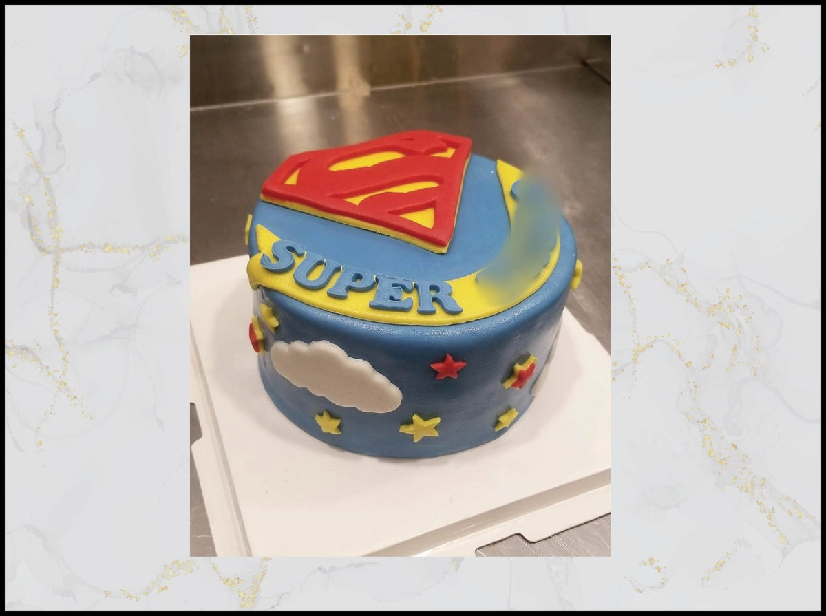 Super-Man Birthday Cake with heroic red and blue design in Macau