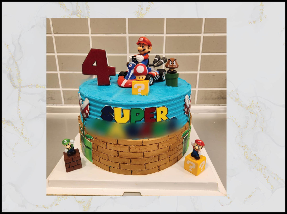 Super‑Mario Kart birthday cake with playful racing video game design in Macau