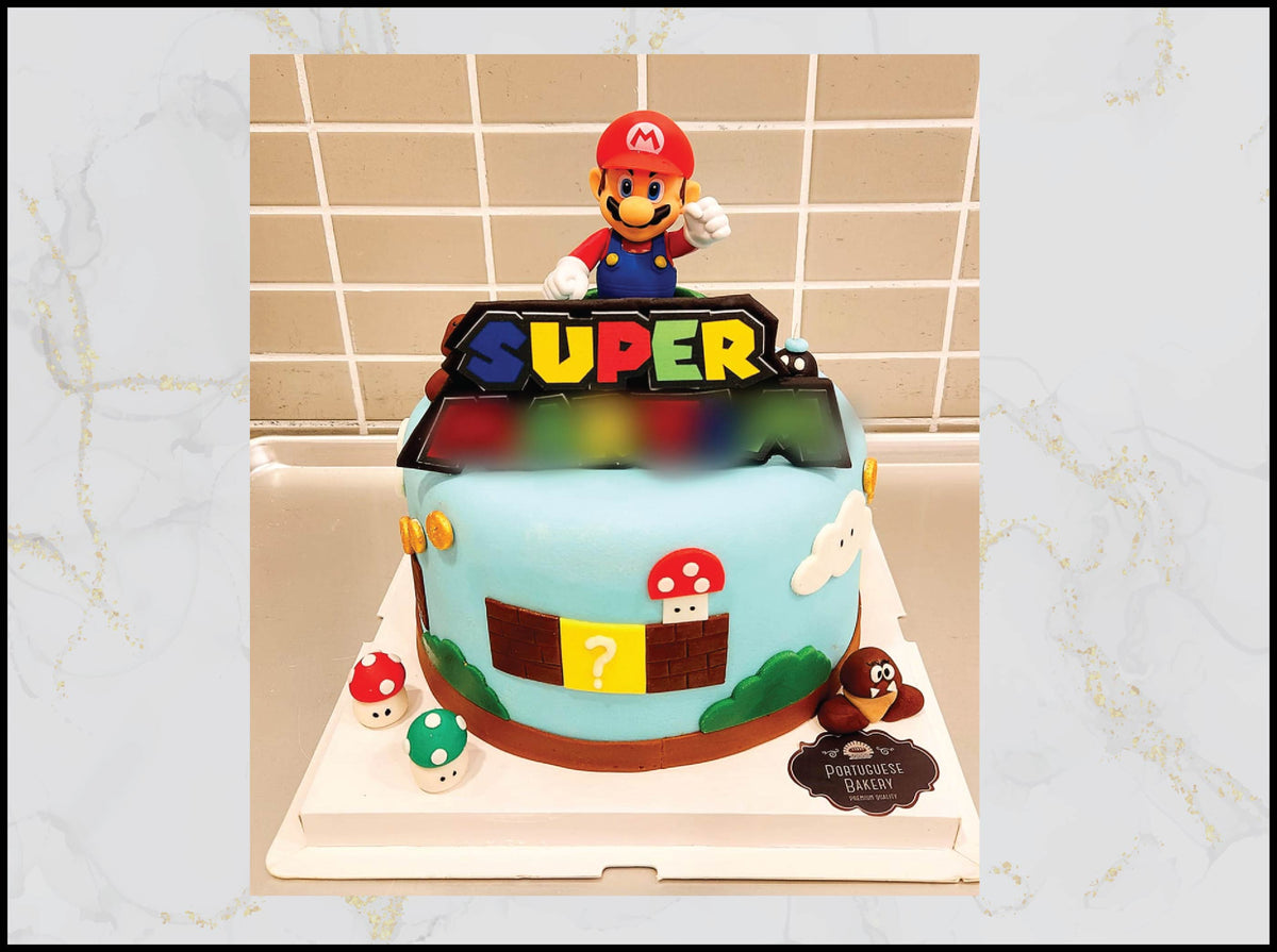 Super‑Mario and mushrooms birthday cake with playful gaming design in Macau