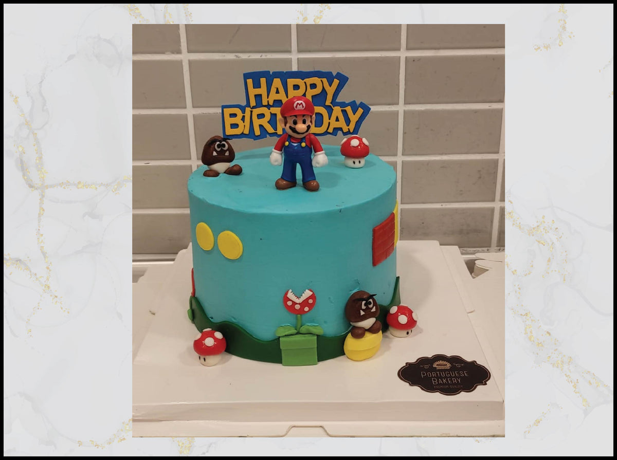 Super‑Mario blue customized cake with playful video game birthday design in Macau