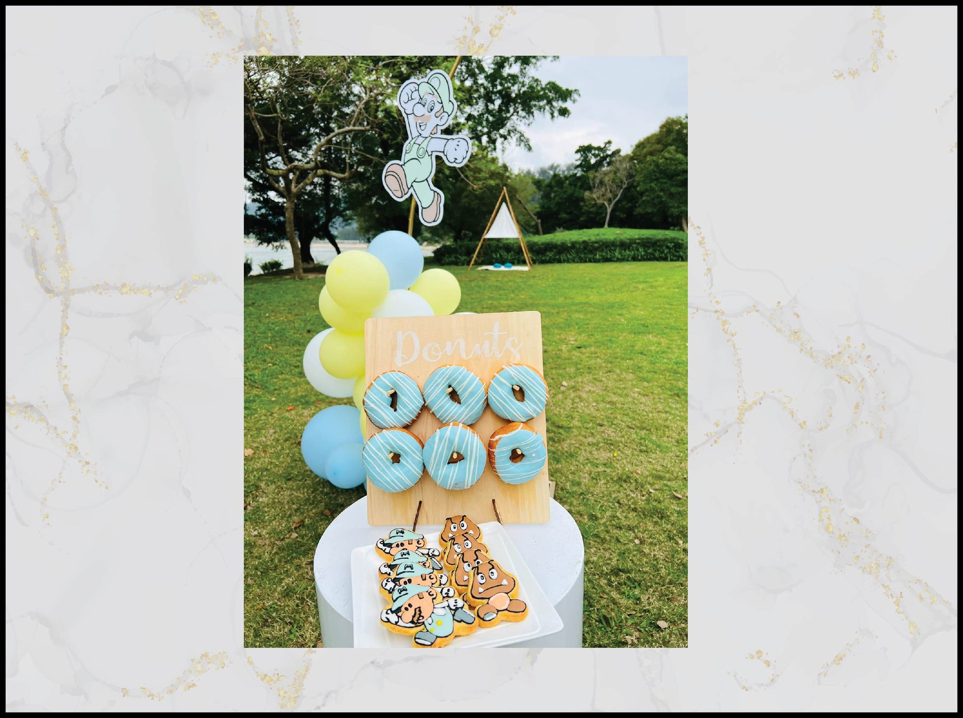 Super Mario cookies and donuts with colorful gaming birthday theme in Macau