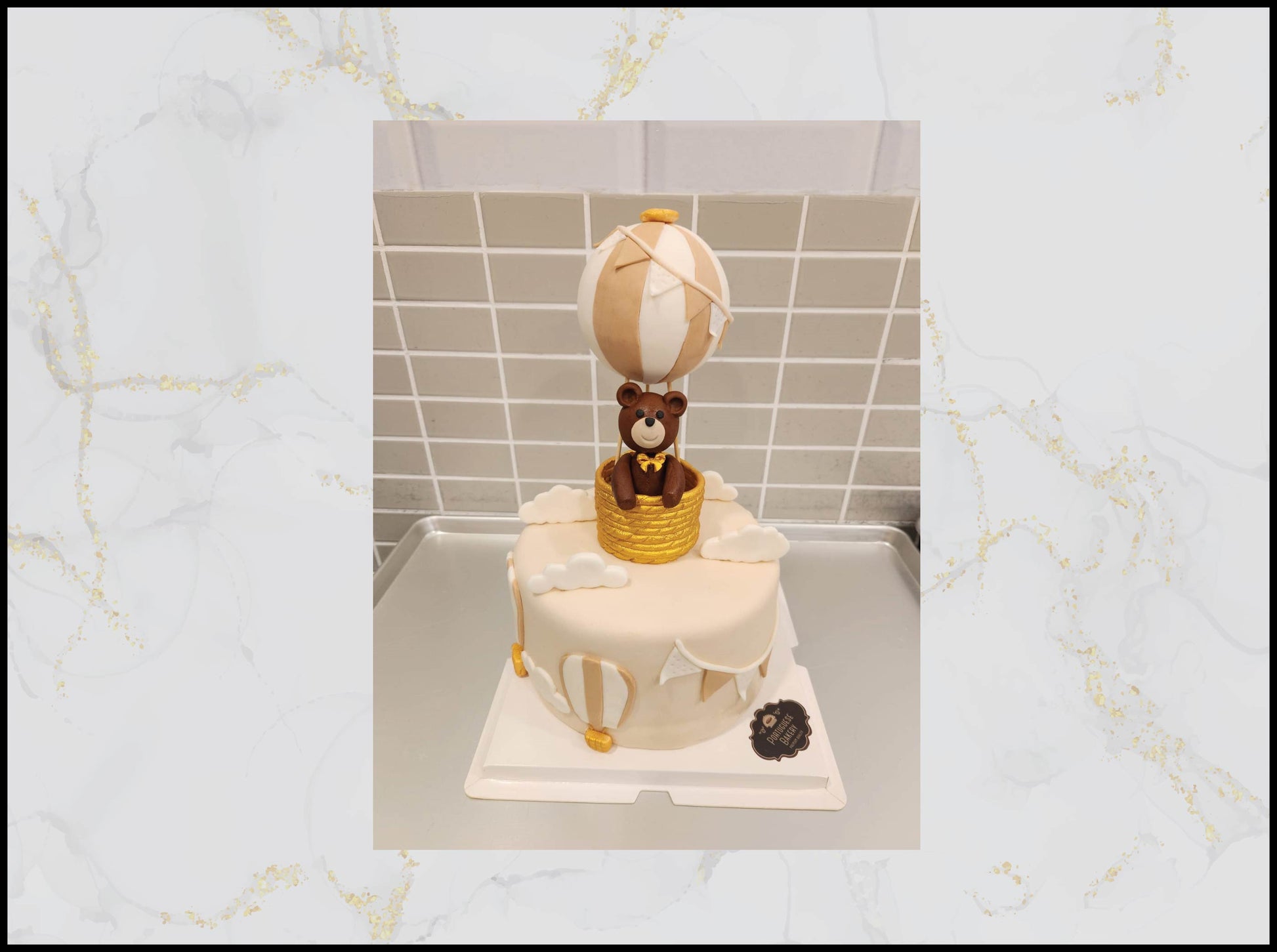 Teddy Bear Balloon Cake with playful design in Macau bakery