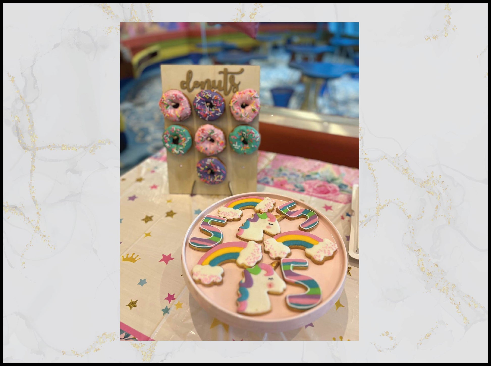 Unicorn cookies and donuts with colorful magical birthday theme in Macau
