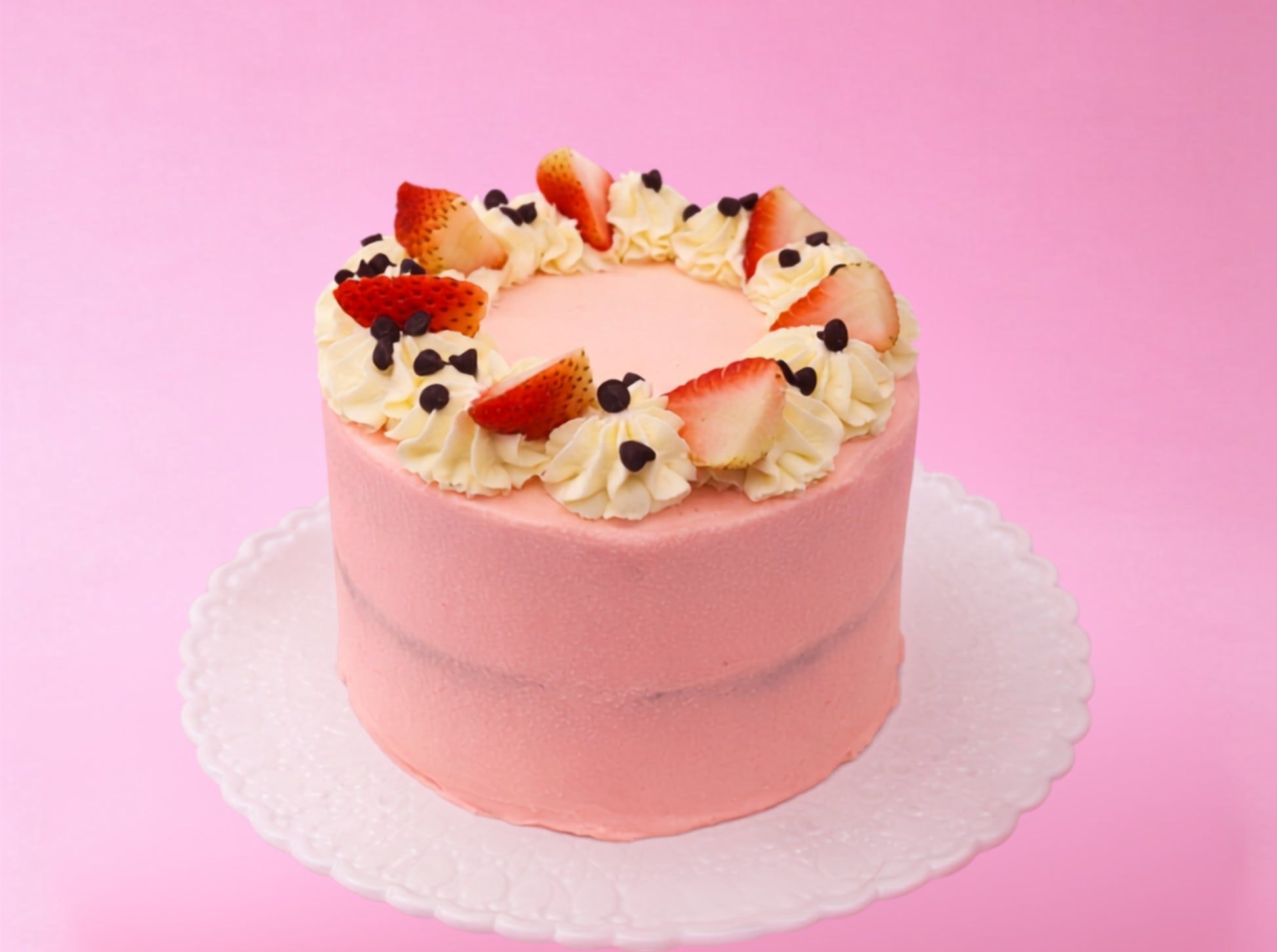 Pink cake with fruit toppings chocolate strawberry cake macau order