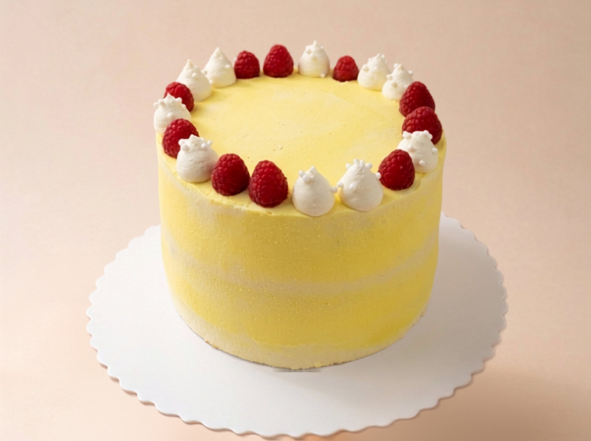 Yellow cake with raspberries and whipped cream  lemon cake macau bakery order